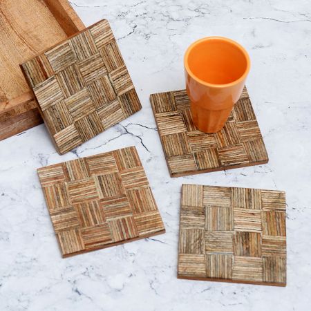 Stylish Brown Coloured Wooden Coasters - Pack of 4
